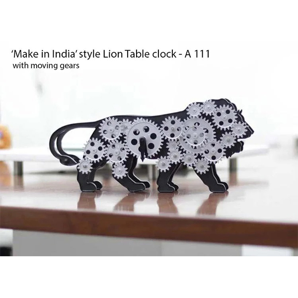 A111 – Make In India Lion Table Clock With Moving Gears