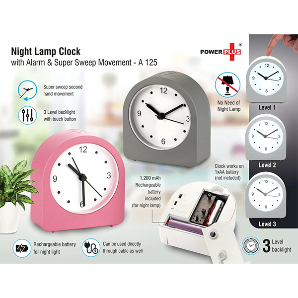 A125 – Night Lamp Clock With Alarm And Super Sweep Movement