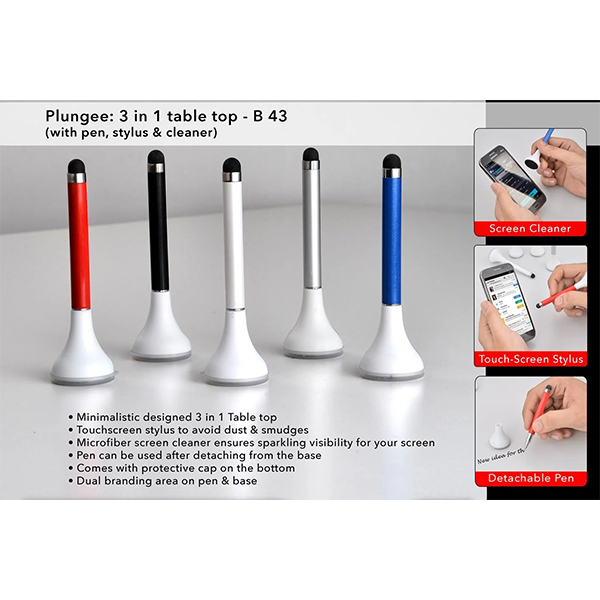 B43 – Plungee: 3 In 1 Table Top (Pen With Stylus And Cleaner)