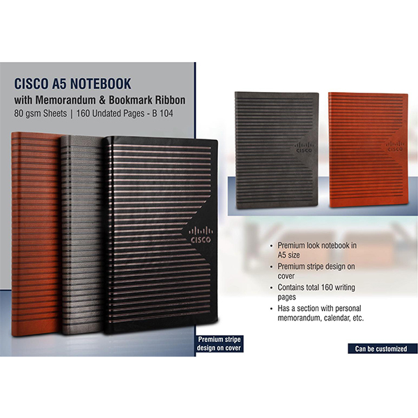 B104 – Cisco A5 Notebook With Memorandum & Bookmark Ribbon| 80 Gsm Sheets | 160 Undated Pages