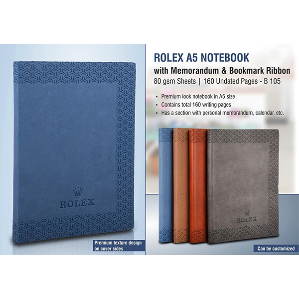 B105 – Rolex A5 Notebook With Memorandum & Bookmark Ribbon| 80 Gsm Sheets | 160 Undated Pages