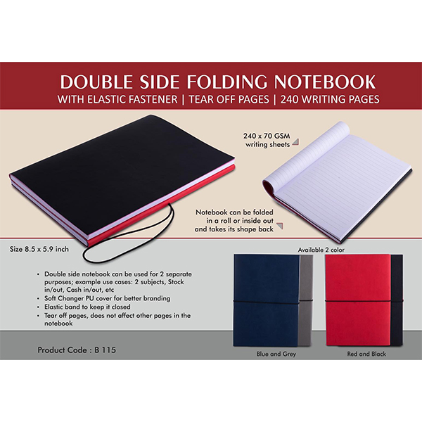 B115 – Double Side Folding Notebook With Elastic Fastener