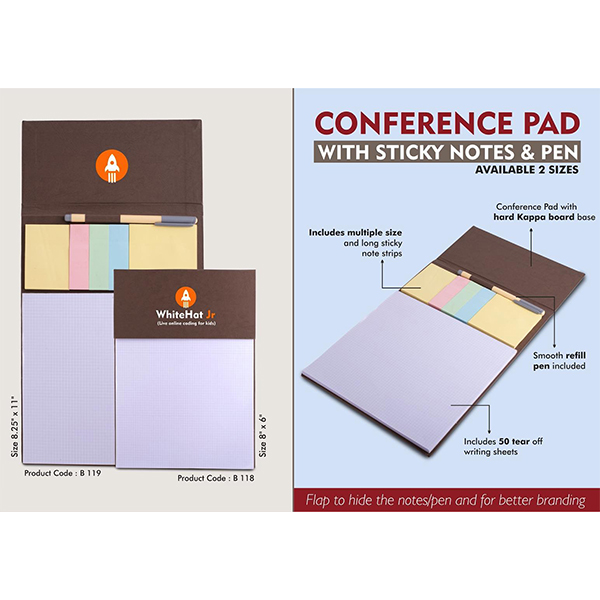 B118 – Conference Pad With Sticky Notes & Pen | Size 8″ X 6″