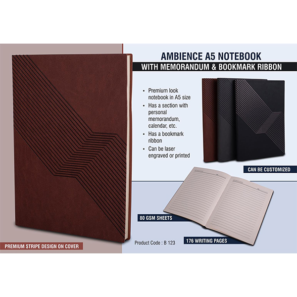 B123 – Ambience A5 Notebook With Memorandum & Bookmark Ribbon