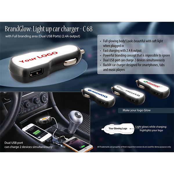 C68 – Brandglow: Light Up Car Charger With Full Branding Area