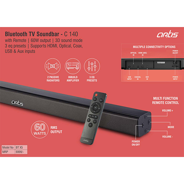 C140 – Artis Bluetooth Tv Soundbar With Remote