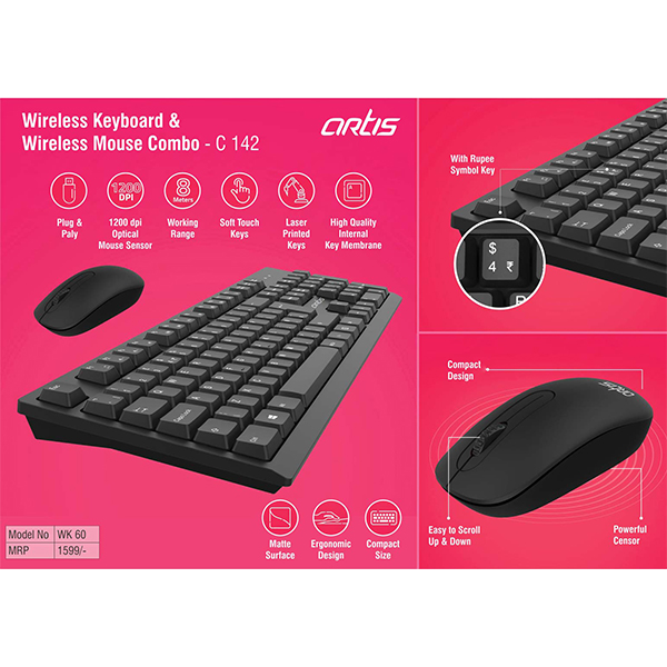 C142 – Artis Wireless Keyboard & Wireless Mouse Combo