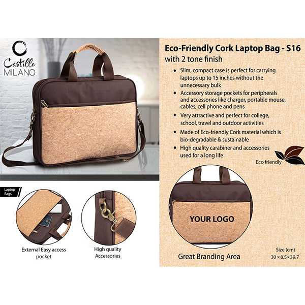 S16 – Eco-Friendly Cork Laptop Bag With 2 Tone Finish