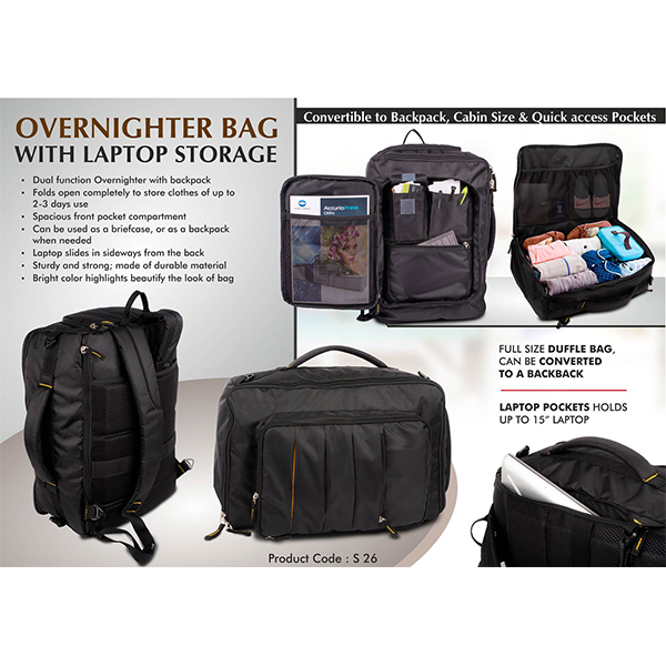 S26 – Overnighter Bag With Laptop Storage | Convertible To Backpack