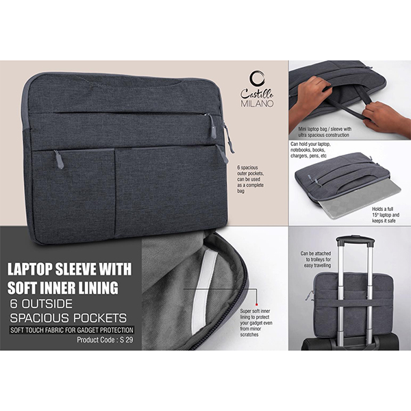S29 – Laptop Sleeve With Soft Inner Lining | 6 Outside Spacious Pockets