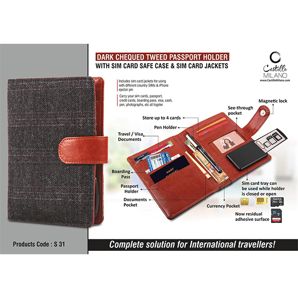 S31 – Dark Chequed Tweed Passport Holder
