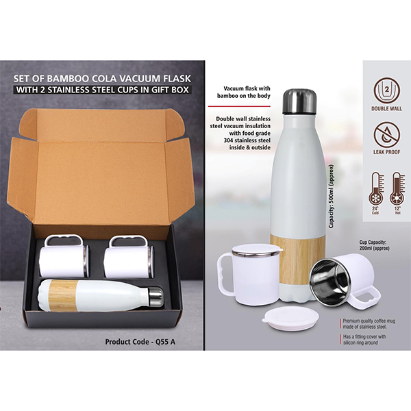 Q55A – Set Of Bamboo Cola Vacuum Flask With 2 Stainless Steel Cups In Gift Box