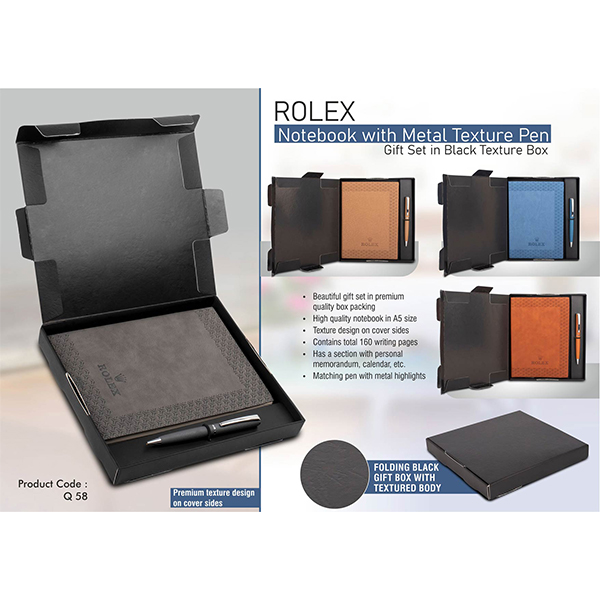 Q58 – Rolex Notebook With Metal Texture Pen