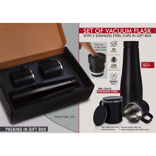 Q82 – Set Of Vacuum Flask With 2 Stainless Steel Cups In Gift Box
