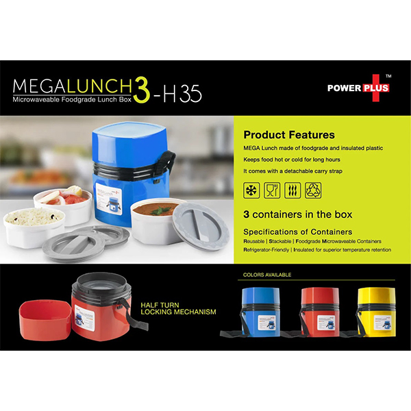 H35 – Power Plus Mega Lunch Box (Microwaveable)- 3 Box