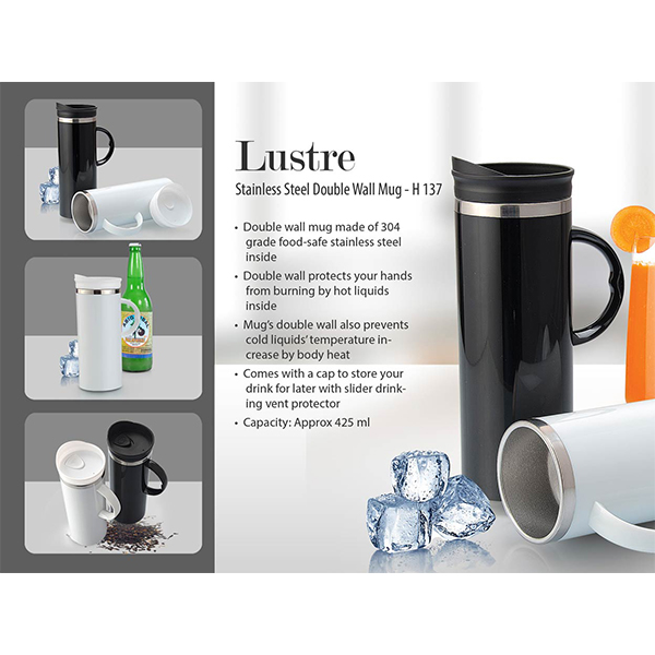 H137 – Lustre Stainless Steel Double Wall Mug (425 Ml Approx)