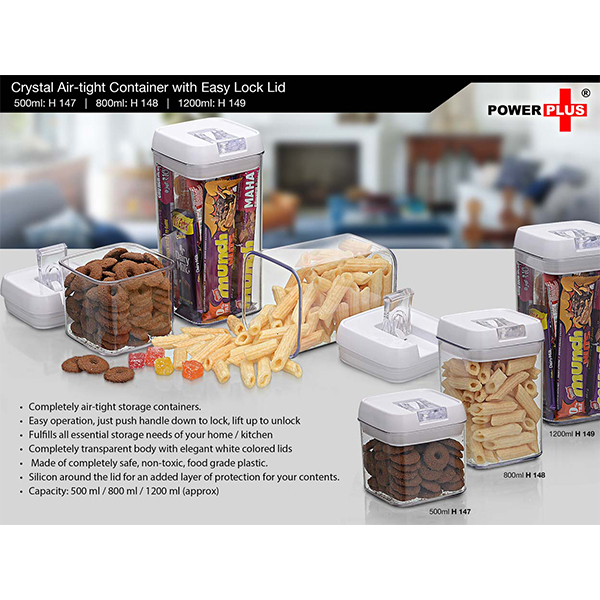 H148 – Crystal Air-Tight Container With Easy Lock Lid (800 Ml) By Power Plus