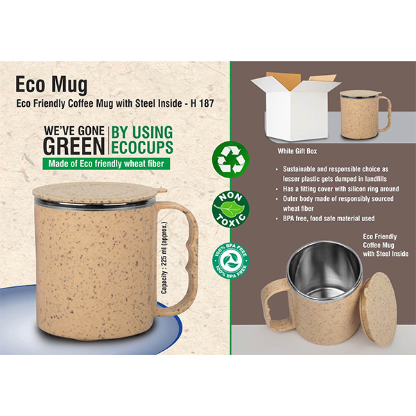 H187 – Ecomug: Eco Friendly Coffee Mug With Steel Inside | Made With Wheat Fiber