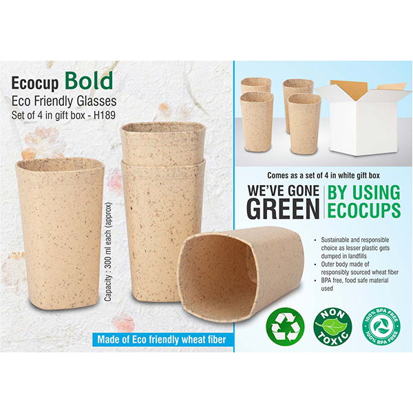 H189 – Ecocup Bold: Eco Friendly Glasses | Set Of 4 In Gift Box
