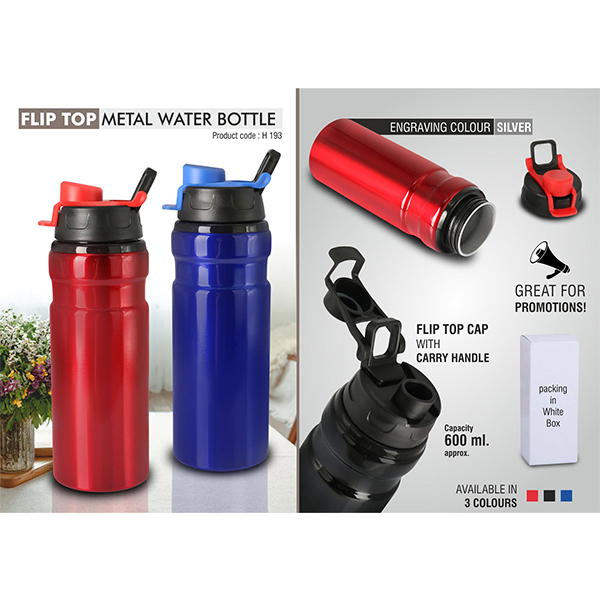 H193 – Flip Top Metal Water Bottle (600 Ml Approx)