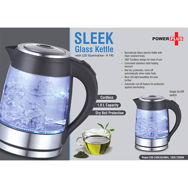 H195 – Sleek Glass Kettle With Led Illumination (1.8 L)