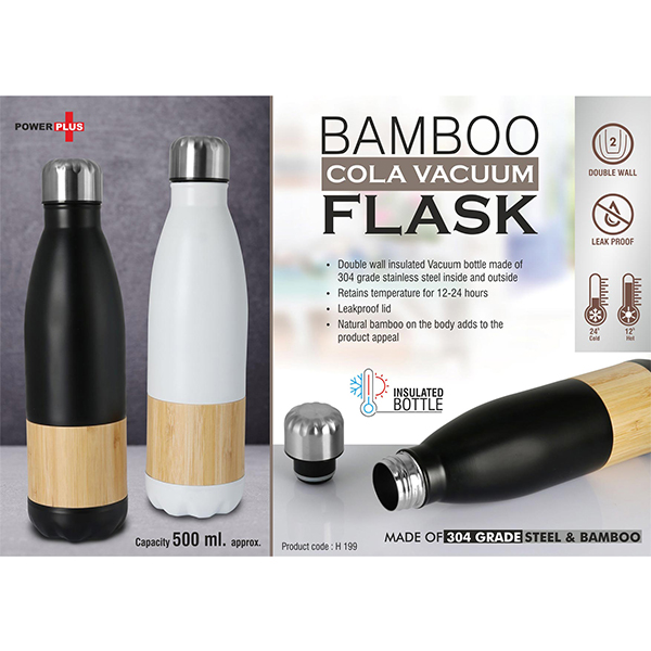 H199 – Bamboo Cola Vacuum Flask | Capacity 500 Ml Approx | Made Of 304 Grade Steel & Bamboo