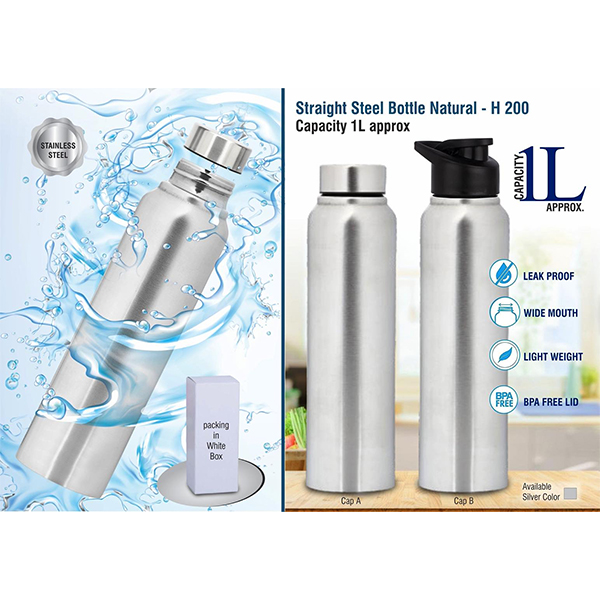 H200 – Straight Steel Bottle Natural | Capacity 1L Approx