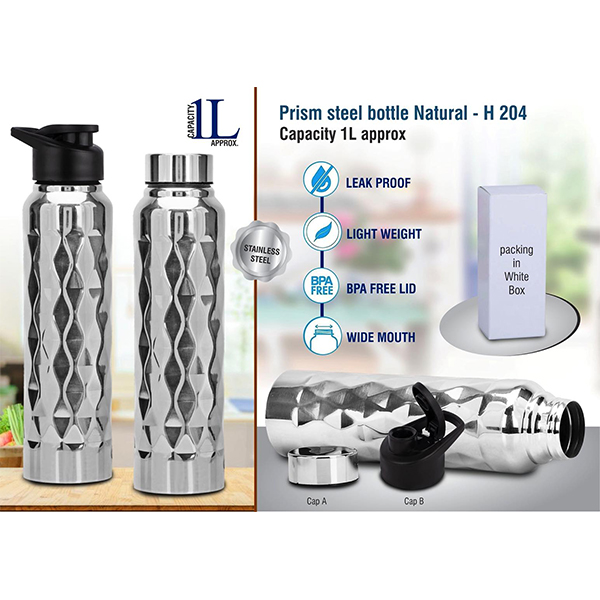 H204 – Prism Steel Bottle Natural | Capacity 1L Approx
