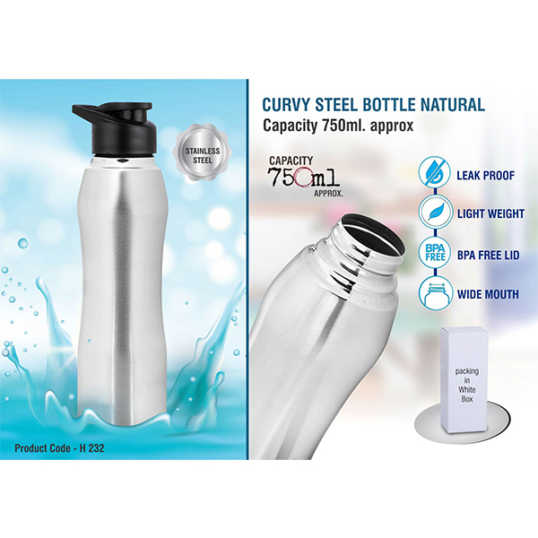 H232 – Curvy Steel Bottle Natural | Capacity 750Ml Approx