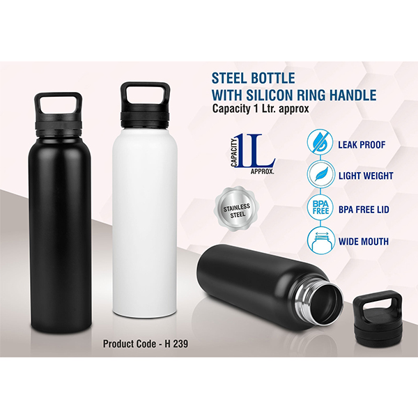 H239 – Steel Bottle With Silicon Ring Handle | Capacity 1000 Ml Approx