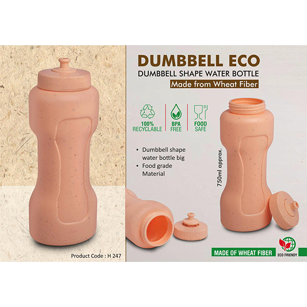 H247 – Dumbbell Eco 750: Dumbbell Shape Water Bottle | Made From Wheat Fiber | 100% Recyclable | 750Ml Approx