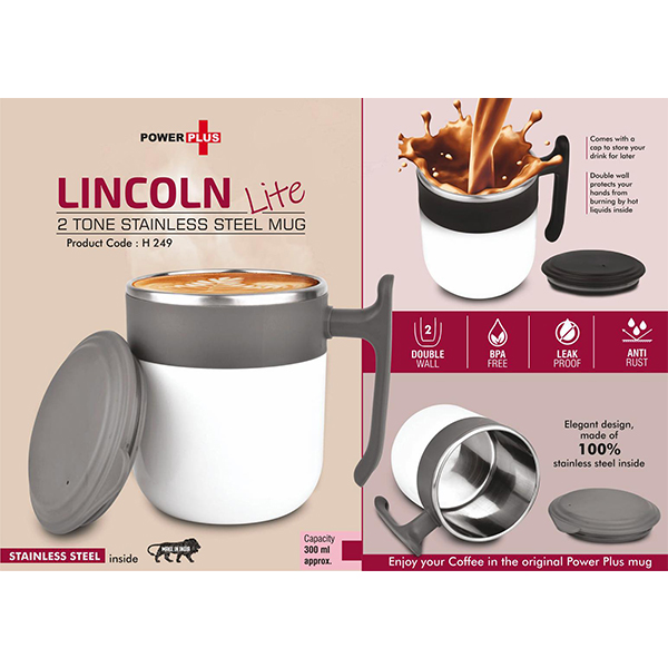 H249 – Lincoln : 2 Tone Stainless Steel Mug With Lid | Leak Proof | Bpa Free | Capacity 300 Ml Approx