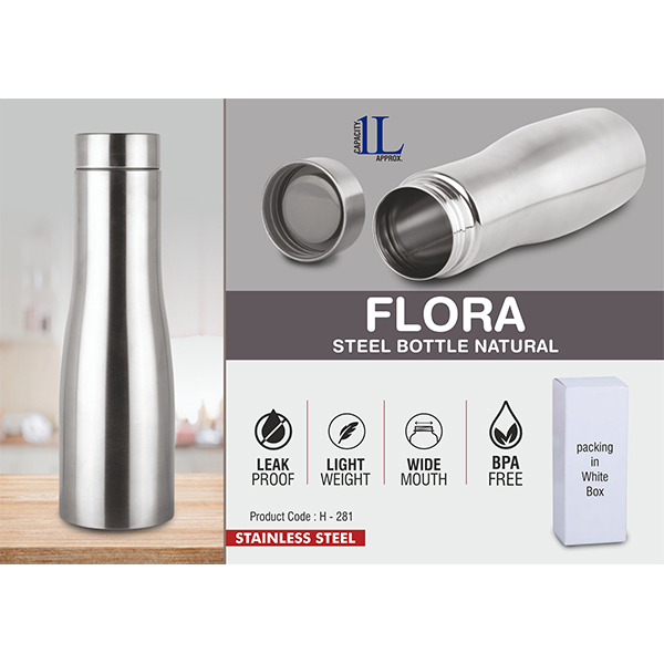 H281 – Flora Steel Bottle Natural | Capacity 1L Approx