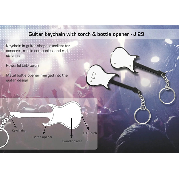 J29 – Guitar Keychain With Torch & Bottle Opener
