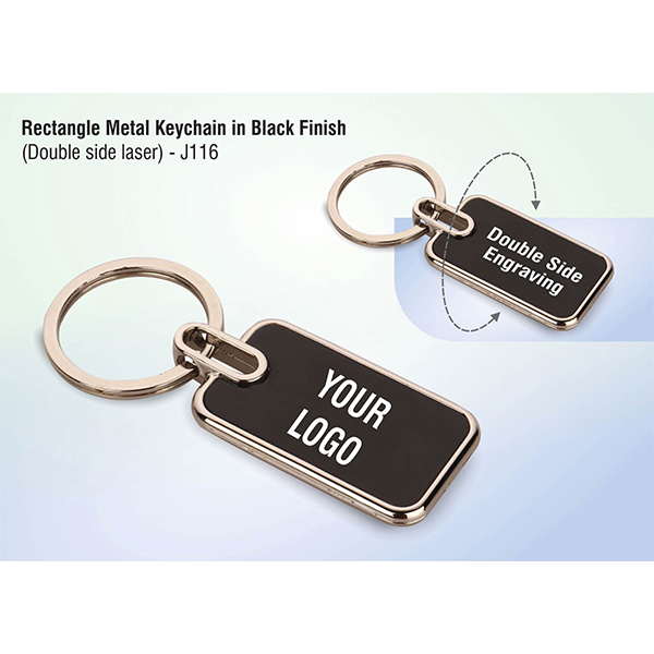 J116 – Rectangle Metal Keychain In Black Finish (Double Side Laser)