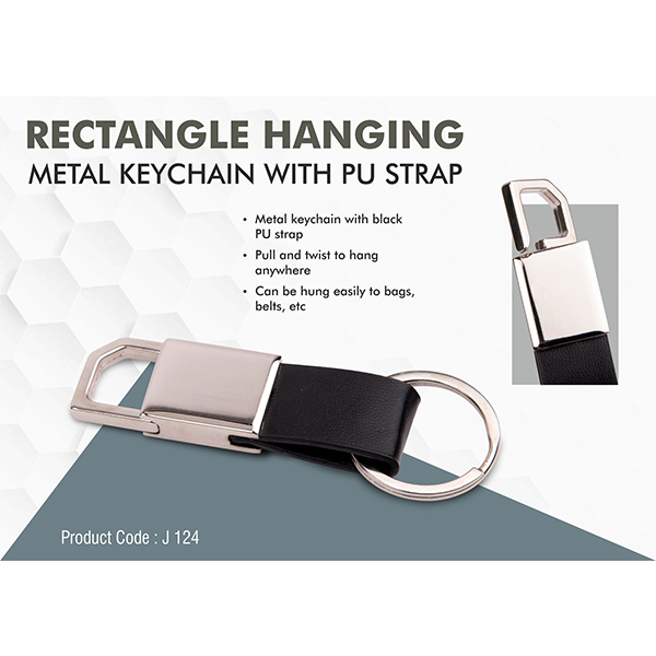 J124 – Rectangle Hanging Metal Keychain With Pu Strap