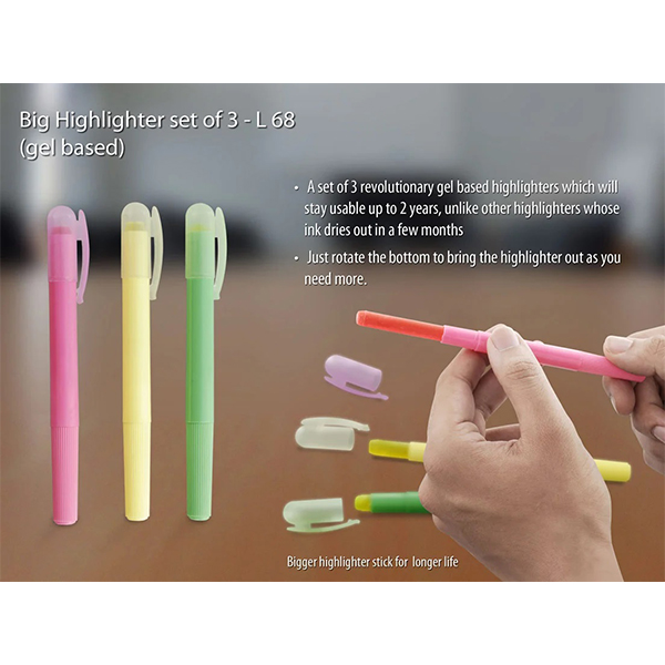 L68 – Big Highlighter Set Of 3 (Gel Based)