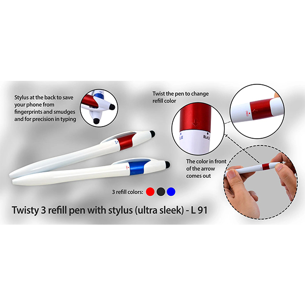 L91 – Twisty 3 Refill Pen With Stylus (Ultra Sleek)