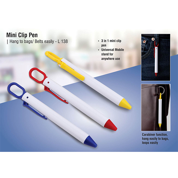 L138 – Mini Clip Pen | Hang To Bags/ Belts Easily