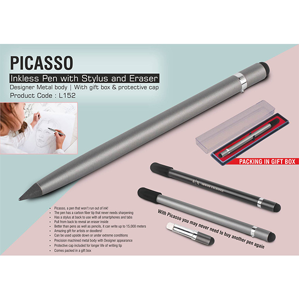 L152 – Picasso: Inkless Pen With Stylus And Eraser | Designer Metal Body | With Gift Box & Protective Cap