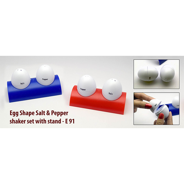 E91 – Egg Shaped Salt & Pepper Shaker Set With Stand