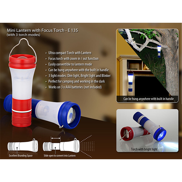 E135 – Mini Lantern With Focus Torch (With 3 Torch Modes)