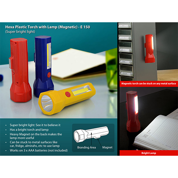 E150 – Hexa Plastic Torch With Lamp (Magnetic)