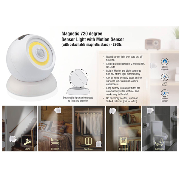 E208S – Magnetic 720 Degree Sensor Light With Motion Sensor (With Detachable Magnetic Stand)