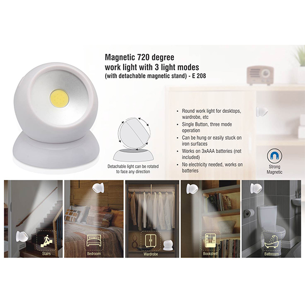 E208 – Magnetic 720 Degree Work Light With 3 Light Modes (With Detachable Magnetic Stand