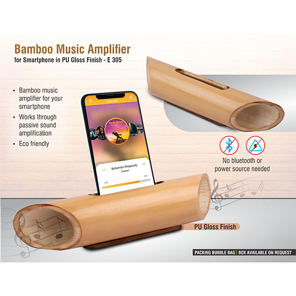 E305 – Bamboo Music Amplifier For Smartphones In Pu Gloss Finish | Universal Design