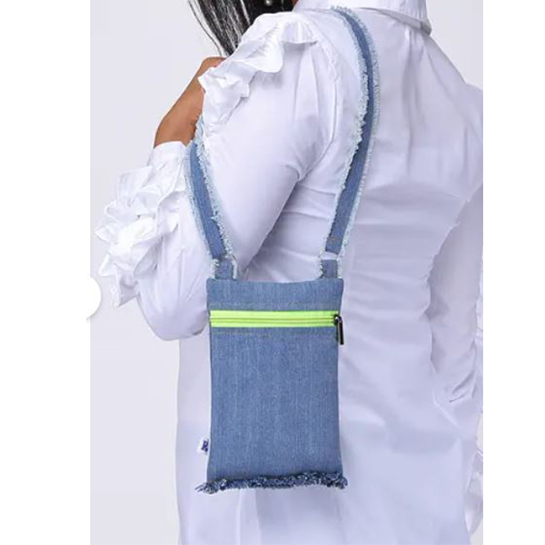 Contrast Front Zip Detail Denim Cross-Body