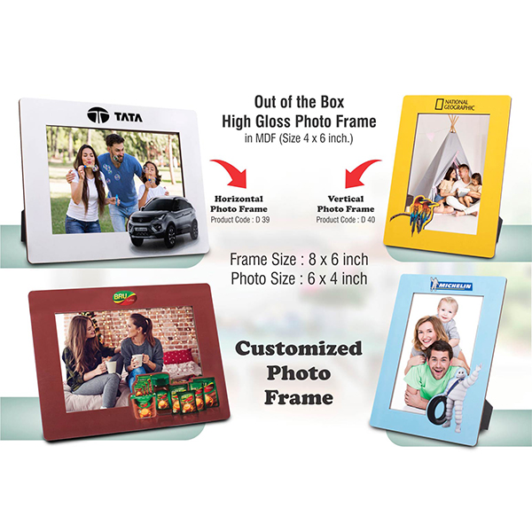 D40 – Out Of The Box High Gloss Photo Frame In Mdf | With Customized Frame & Insert | Photo Size 4×6 Inch | Vertical | Moq 100 Pcs