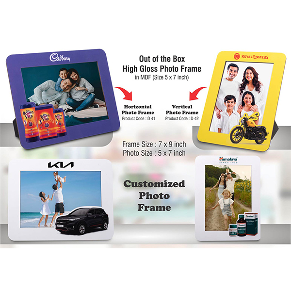 D42 – Out Of The Box High Gloss Photo Frame In Mdf | With Customized Frame & Insert | Photo Size 5×7 Inch | Vertical | Moq 100 Pcs