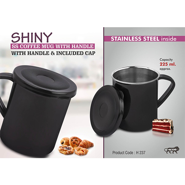 H237 – Shiny Ss Coffee Mug With Handle | Cap Included | Capacity 225Ml Approx